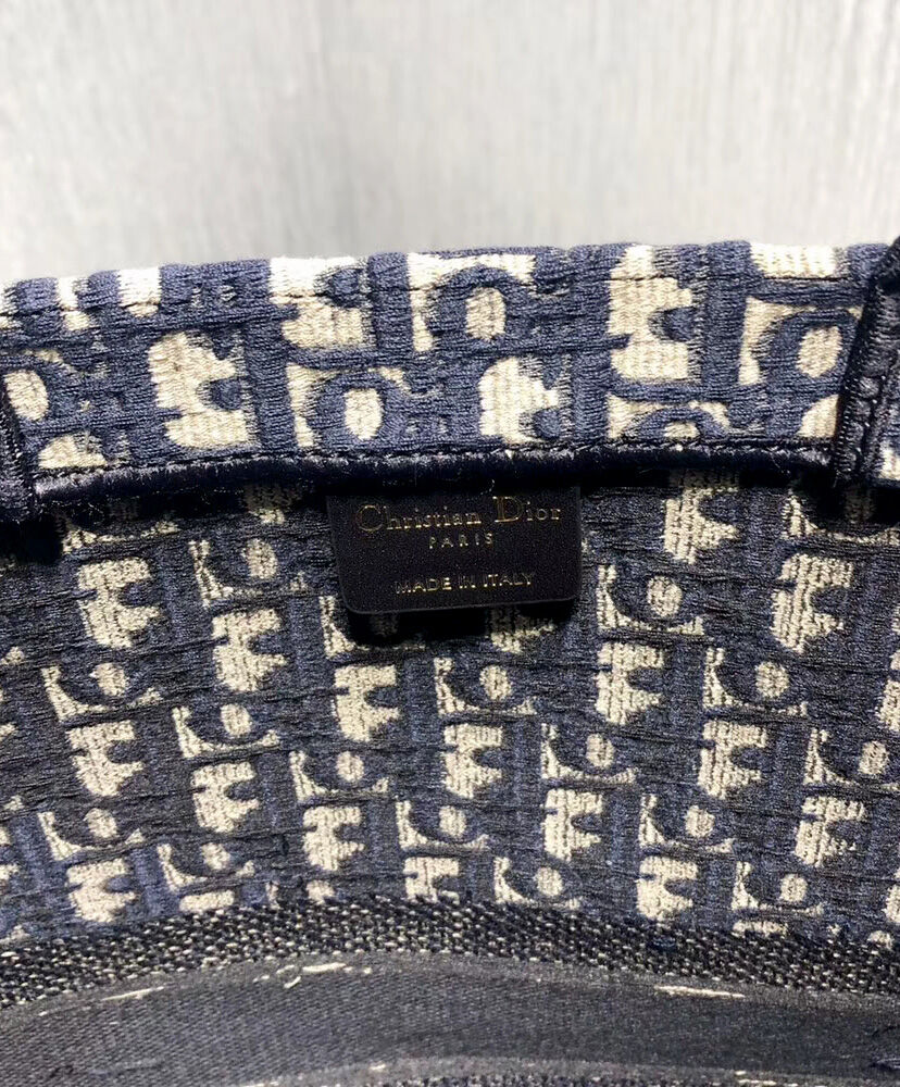 Christian Dior Book Tote Velvet Mizza Embroidery Canvas Dark Blue